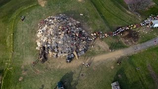 Drone captures the building of Easton Area High School's annual bonfire
