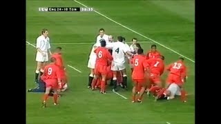 Tongan prop Ngalu Tau red card for laying out Richard Hill