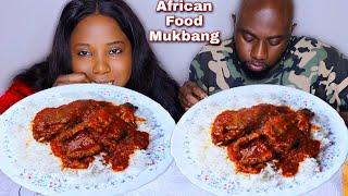 SPEED EATING PAUSE AND PLAY CHALLANGE | WHITE RICE AND STEW MUKBANG | AFRICAN FOOD MUKBANG