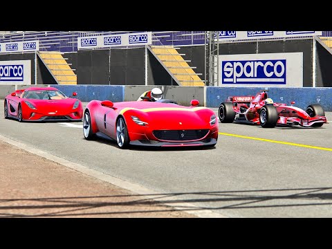 Ferrari Monza SP2 vs Ferrari F1 2007 vs Koenigsegg Regera - Monaco Short Track