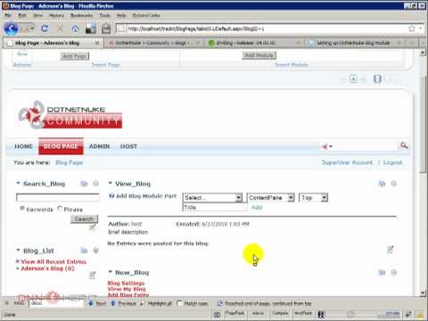 DotNetNuke Tutorial, How to setup the Blog Module 2/4 - Video #76