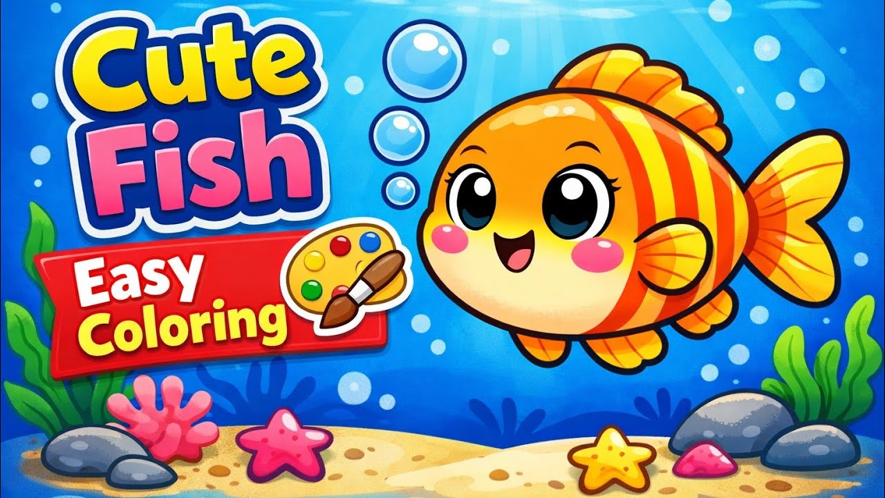 Cute Fish Coloring Page for Kids 🎨🐟 | Easy Underwater Drawing