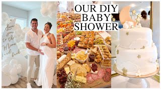 Download the video "I DIYed MY ENTIRE BABY SHOWER: Food, Fondant Tres Leches Cake & Decor ALL WHITE OVER THE MOON THEME"