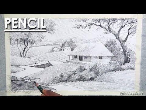 Mountains and Pine Tress Watercolor Pencil Landscape Drawing | steps to follow