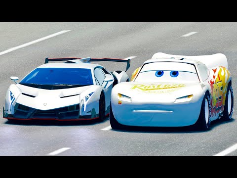 Lightning McQueen White Edition vs Lamborghini Veneno at Drag Race 20 KM