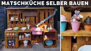 Matschküche aus Paletten & Holzkisten selber bauen - Kinderküche DIY - Kinder Outdoor Spielküche