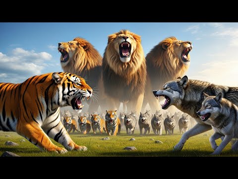 Epic Jungle War: Tiger Army vs Wolf Army | Until the Giant Lions Arrive | Lions save the kingdom. 
