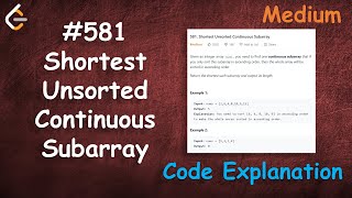 YouTube video 'Shortest Unsorted Continuous Subarray | Live Coding with Explanation | Leetcode - 581'