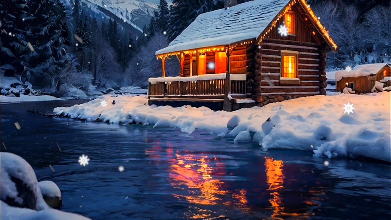 Winter Serenity: Relaxing Music with Cozy Cabin and Snowy River