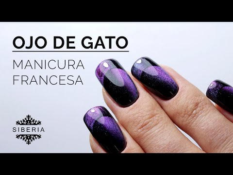Manicura semipermanente francesa con esmalte ojo de gato 🔮