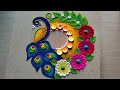 #1369 Peacock rangoli designs for diwali || navratri rangoli || satisfying video