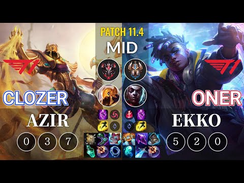 T1 Clozer Azir vs T1 Oner Ekko Mid - KR Patch 11.4