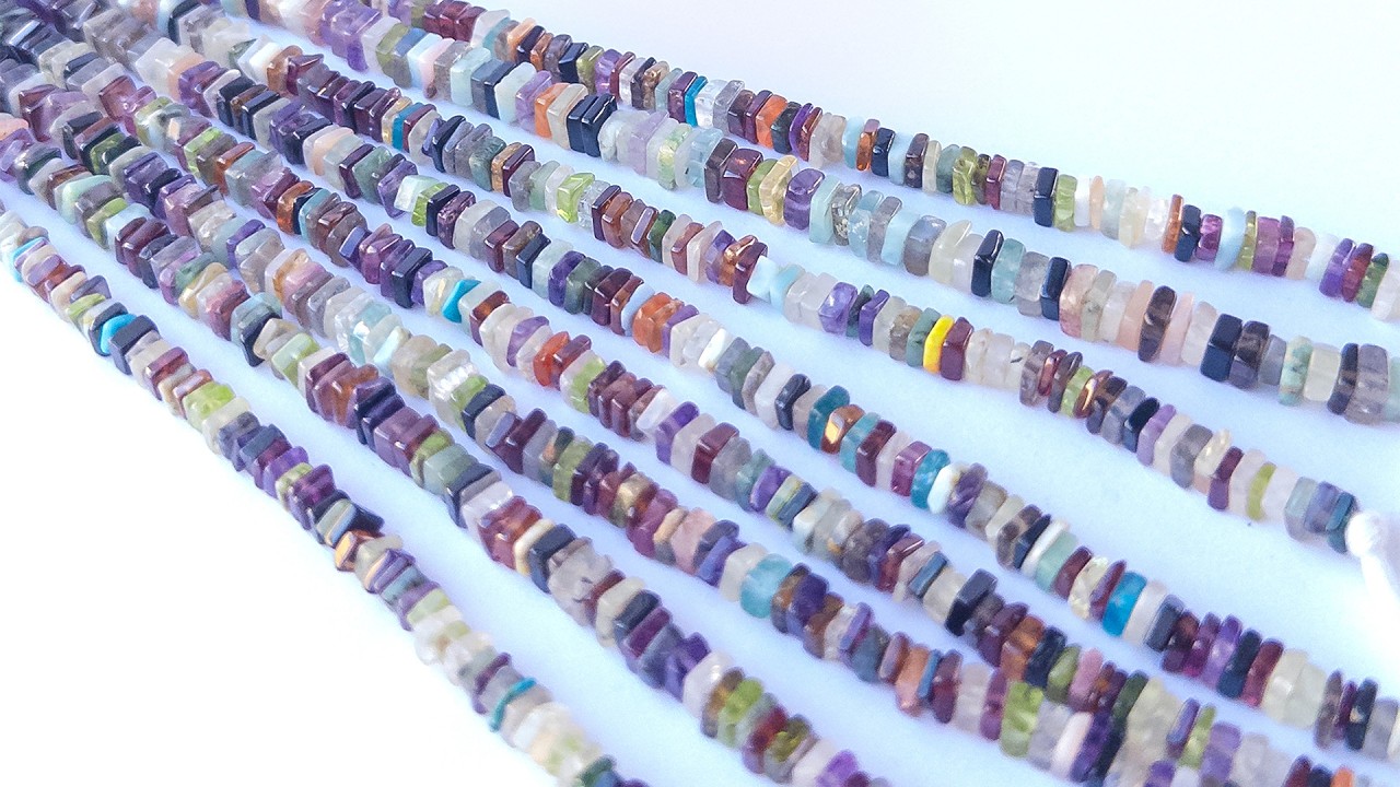 Disco | Square Heishi | Various 4-5mm Bead Size | 20cm Strand Length video