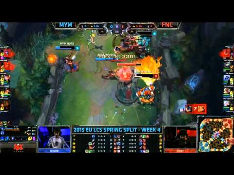 FNC Huni Rumble 2 for 1 Failed Towerdive Play - MYM vs FNC Game 1 (EU LCS Spring 2015)