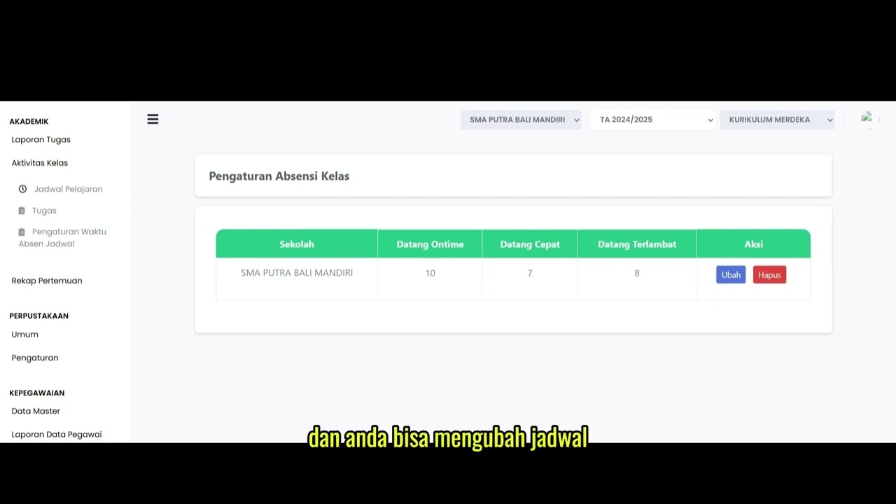 Pengaturan waktu absensi jadwal