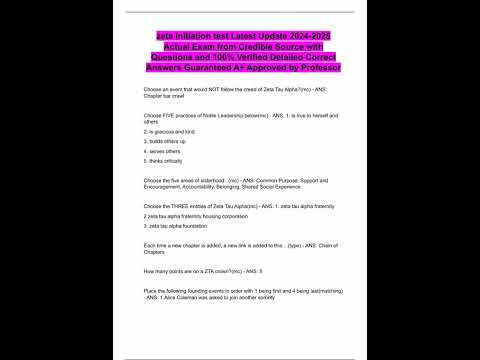 zeta initiation test Latest Update 20242025 Actual Exam from Credible Source with Questions and 100