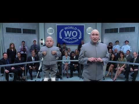 Trump and Putin as Mini Me and Dr. Evil talk to the world organization