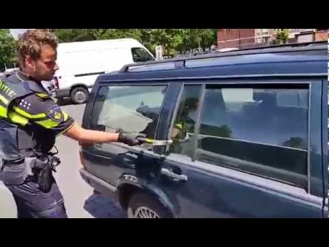 Agent slaat autoruit in om hond te redden