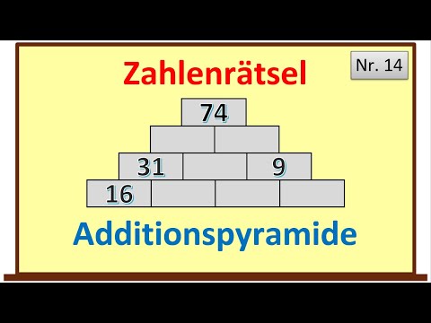 Zahlenrätsel 14 - Finde die Zahlen der Additionspyramide - Lösung wird durch Herleitung erklärt