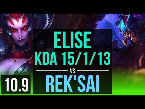 ELISE vs REK'SAI (JUNGLE) | KDA 15/1/13, Legendary | KR Grandmaster | v10.9