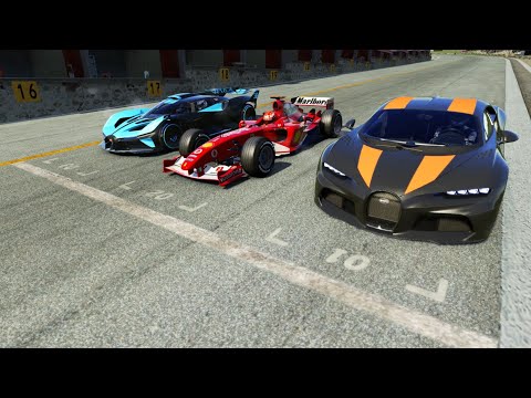 F1 Ferrari F2004 Michael Schumacher vs Bugatti Bolide vs Bugatti Chiron Super Sport 300+ at Old Spa