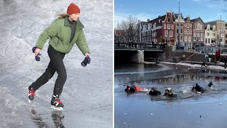 video: Skating on thin ice: Thawing canals in Amsterdam trigger safety warning