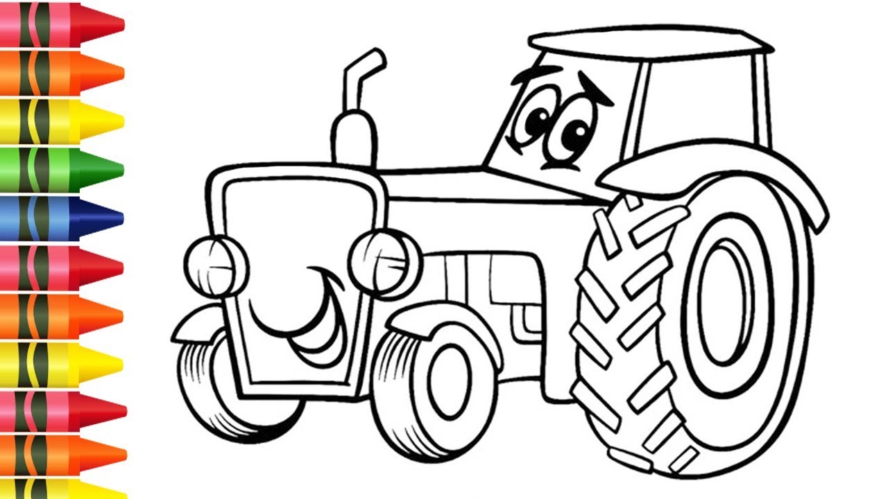 Desenho do Trator de Colorir e Pintar Infantil para Bebe e Criançinhas