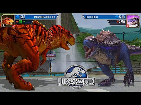 TYRANNOSAURUS REX VS GLYTHRONAX - BATTLE || JURASSIC WORLD THE GAME