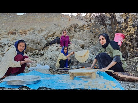Cave Living of Iranian Nomadic Girls | Baking Bread on Fire & Rebuilding Shelter in Zagros