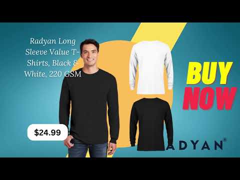Radyan Long Sleeve Value T Shirts, Black & White, 220 GSM