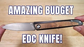 GREAT BUDGET FRONT FLIPPER EDC KNIFE ALUMINUM WITH WOOD INLAYS FLISSA KNIFE REVIEW