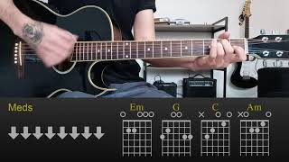 Placebo - Meds | Easy Guitar Lesson Tutorial with Chords/Tabs and Rhythm