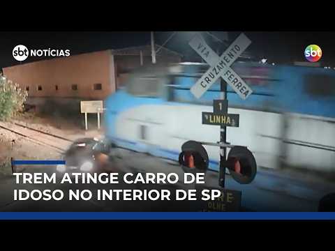 Trem atinge carro que cruzou sinal fechado e motorista fica ferido no interior de SP | #SBTNotícias