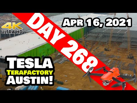 Tesla Gigafactory Austin 4K  Day 268 - 4/16/21 - Tesla Terafactory TX - BUSY FRIDAY AT GIGA TEXAS!