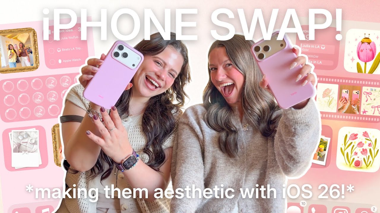 SWAPPING iPHONES & making them aesthetic with MaybeHeilly!! 📱✨💗 *iOS 26 customization*
