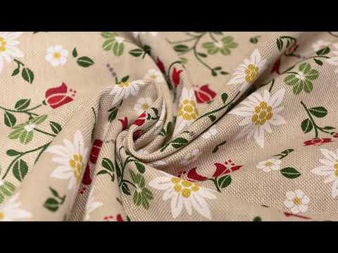 Dekostoff Halbpanama Leinenlook Landhaus Edelweiß Allover Blumen natur grün rot 1,40m Breite