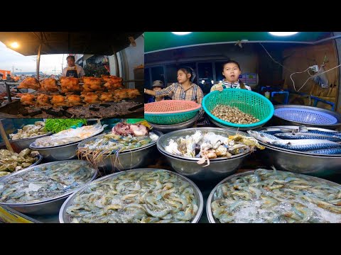 Street food, Walking tour Toul Pongro Market Buy seafood and Grilled chicken