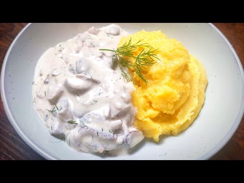 Polenta with creamy mushroom sauce | Romanian style recipe