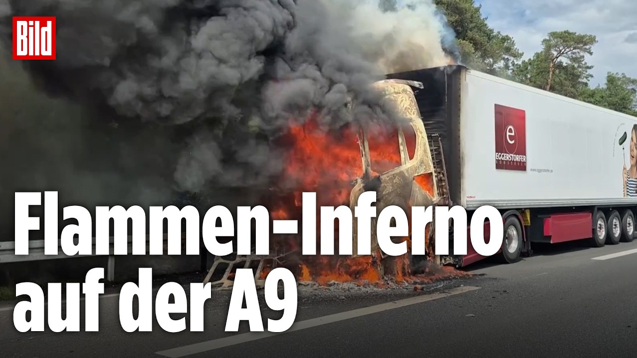 Flammen-Inferno auf der A9: Plötzlich steht der LKW in Brand