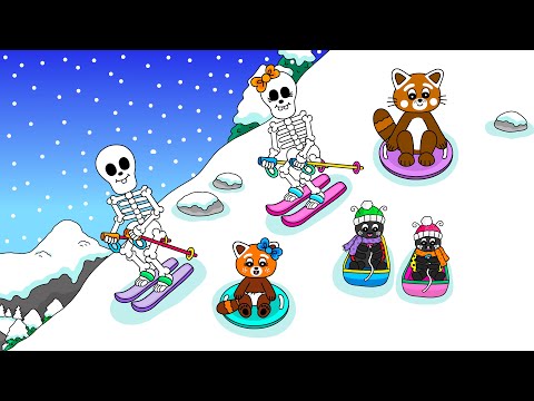 Pukkins och hans kompisar åker pulka, skidor och tefat - Lek med oss - Rolig film för barn