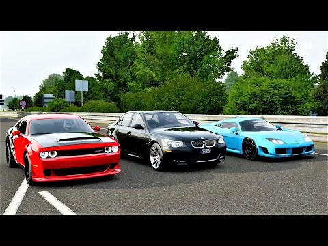 Forza 7 Drag race: BMW M5 E60 (852hp) vs Dodge Demon (1000hp) vs Noble M600
