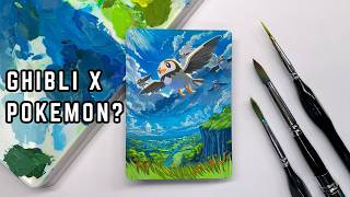 Painting Starly into a Studio Ghibli Scene | Pokemon Card Alter