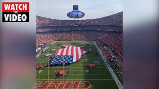 Football fans help Ashanti sing national anthem in Kansas City following mic issues