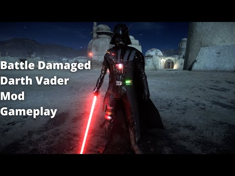 Star Wars Battlefront II - Battle Damaged Darth Vader Mod Gameplay (Helmet)