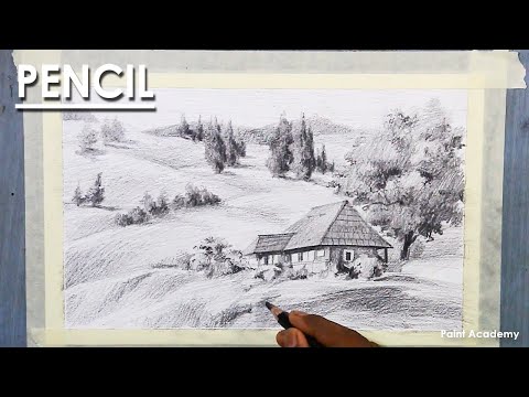 Mountains and Pine Tress Watercolor Pencil Landscape Drawing | steps to follow