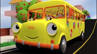 WHEELS ON THE BUS GO ROUND AND ROUND NURSERY RHYME WITH LYRICS - YELLOW SCHOOL BUS