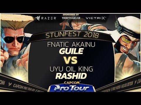 Fnatic Akainu (Guile) vs UYU Oil King (Rashid) Stunfest 2018 - Top 8 Winners - Capcom Pro Tour 2018