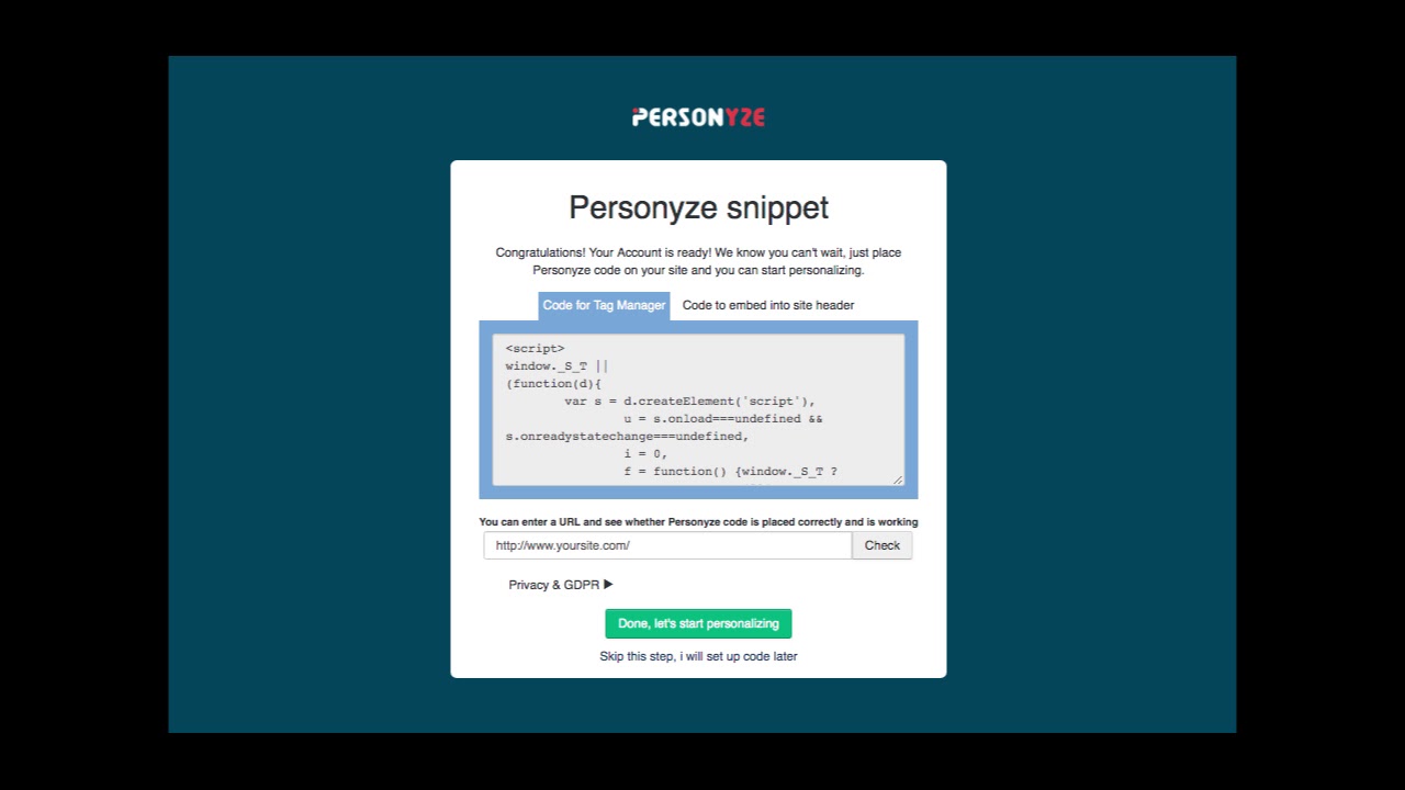 Personyze Tag Tutorial | Installing Personyze