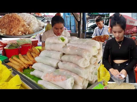 Delicious Spring Rolls, Yellow Pancake, Grilled Beef, Fried Noodles & More - Cambodian Street Food