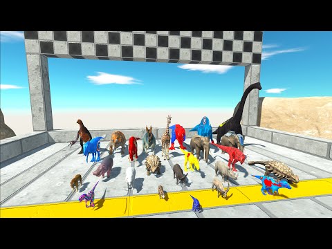 SPEED RACE CHAMPIONS DINOSAURS VS ANIMAL SUPERHEROS TEST - Animal Revolt Battle Simulator